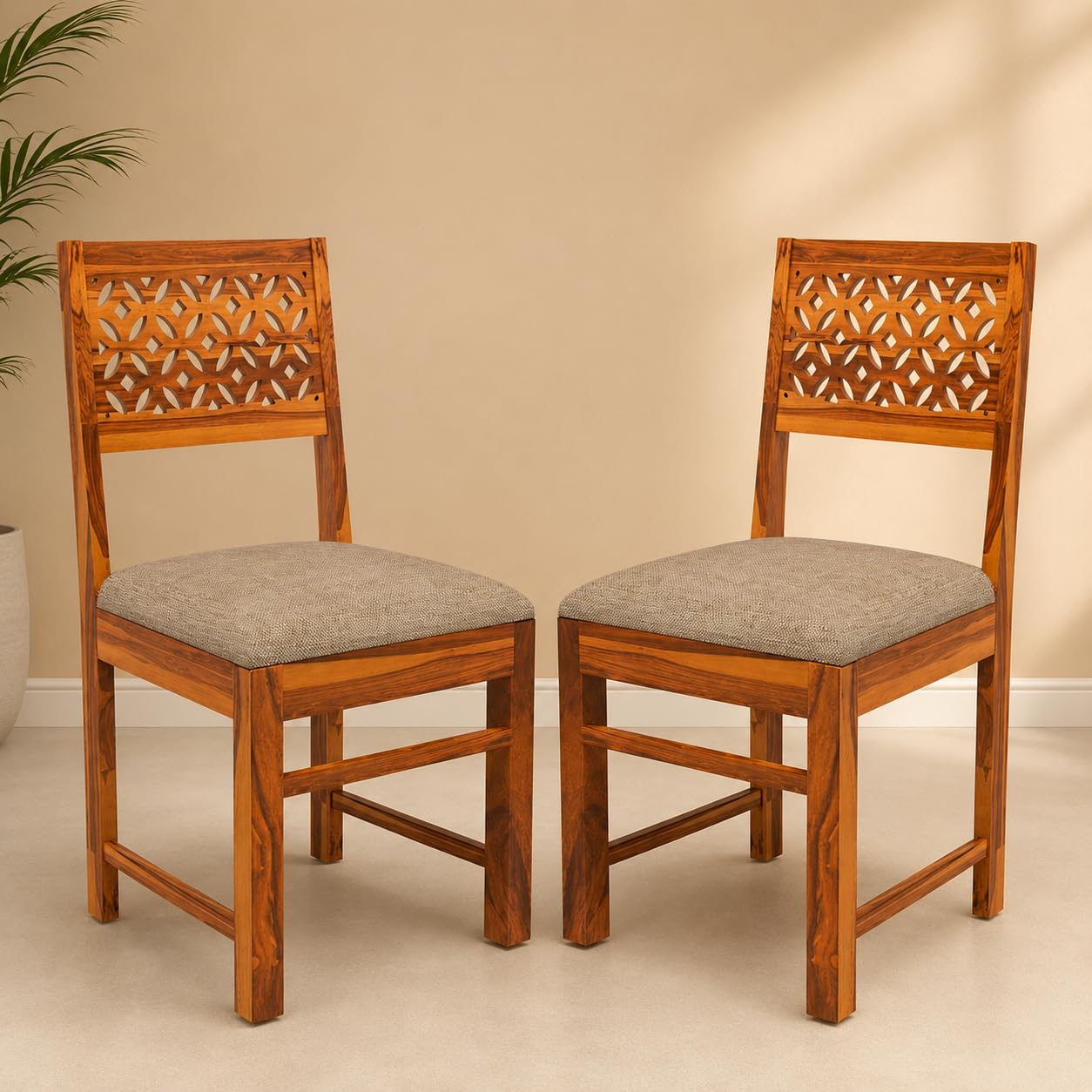 Sheesham Wooden 2 Dining Chair Set for Living Room | Solid Wood Study Chair for Living Room | Office Chair for Home & Office | Rosewood Chair Set (Set of 2, Honey)-image-46