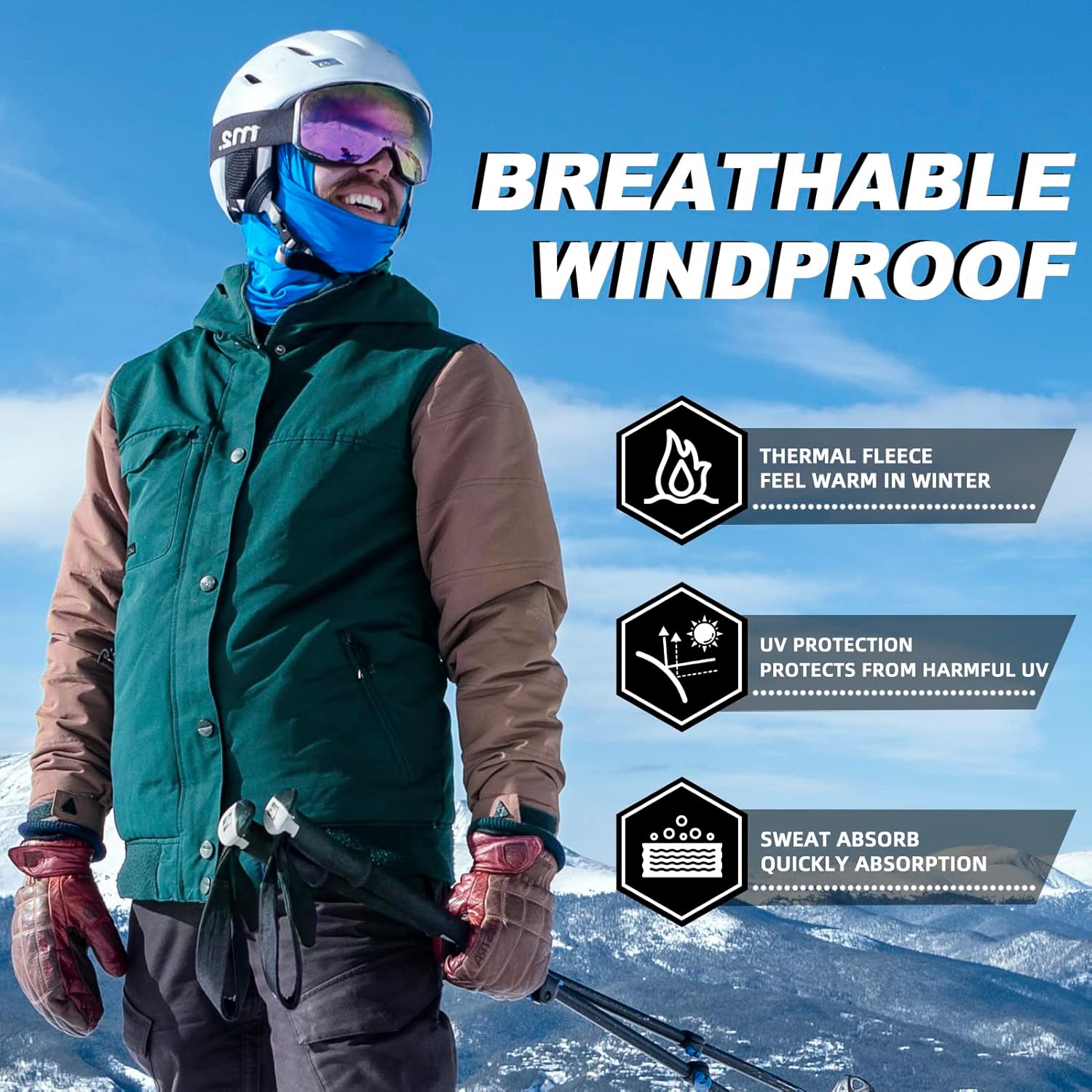 ROCKBROS Cold Weather Balaclava Ski Mask for Men Windproof Thermal Winter Scarf Mask Women Neck Warmer Hood for Cycling - Image 2