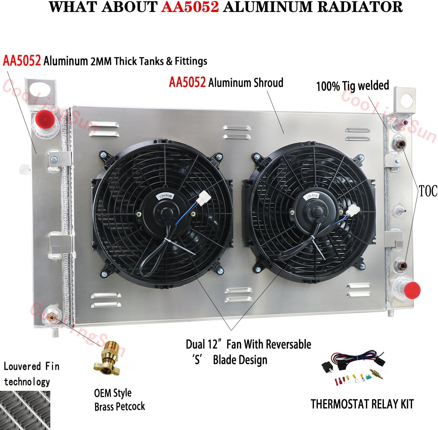 3 Row Aluminum Radiator for 1999-2013 Chevy GMC Silverado 1500 2500 Tahoe 4.8/5.3L V8, Crossflow Radiators Electric Fan Shroud Thermostat Kit Combo