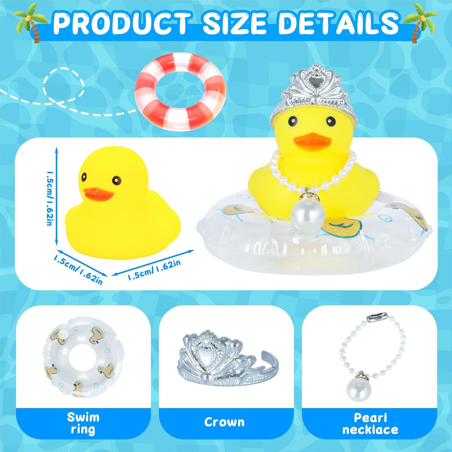 Beach Rubber Duck with Crown, Necklace, Swim Ring image 4