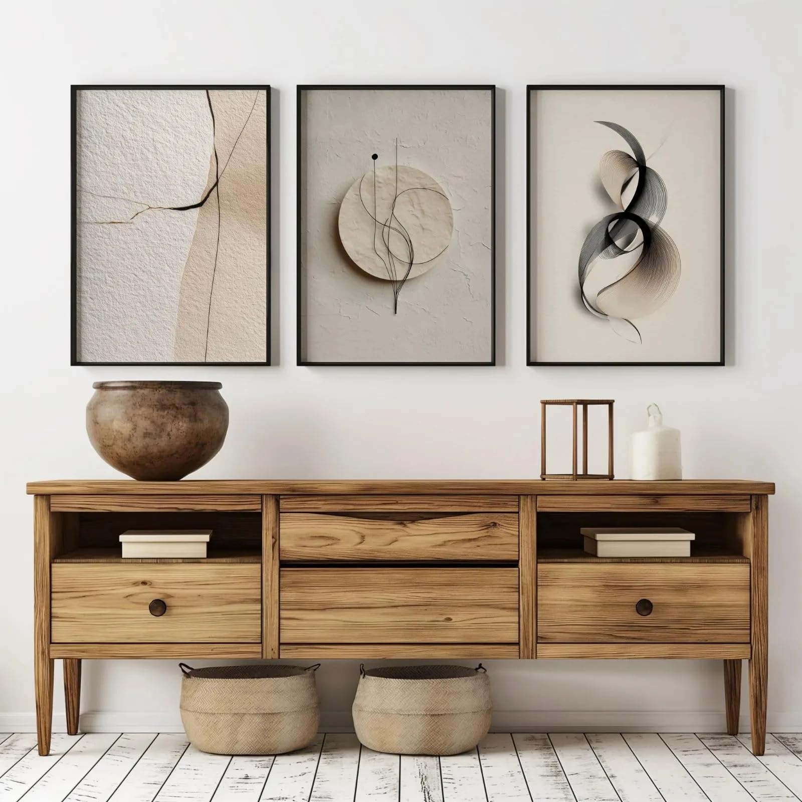 LTjiajuypd Canvas Prints Painting Poster Neutral Abstract Wall Art Wabi Sabi Beige Black Line Minimalist Home Decor(60x80cm-3Pcs)
