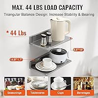 Vista 5 de VEVOR Estante de pared de acero inoxidable, 8.6 x 16 pulgadas, paquete de 2 con protector contra salpicaduras, soporta 44 libras, ideal para cocina