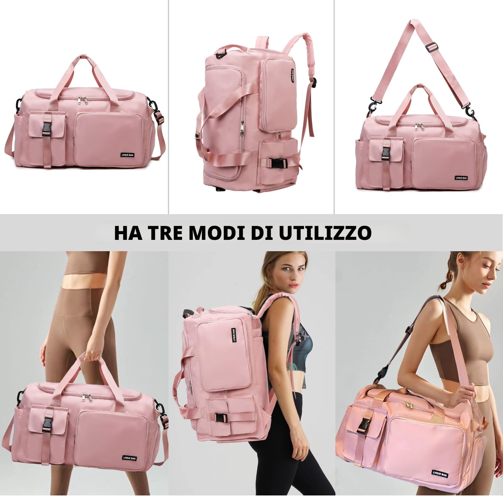 Suweir Borsa Palestra Donna Uomo Borsa Piscina 42L Zaino Palestra con Porta Scarpe e Tasca Umida Impermeabile Borsone Gym Duffel Bag da viaggio, per sport, fitness, il campeggio