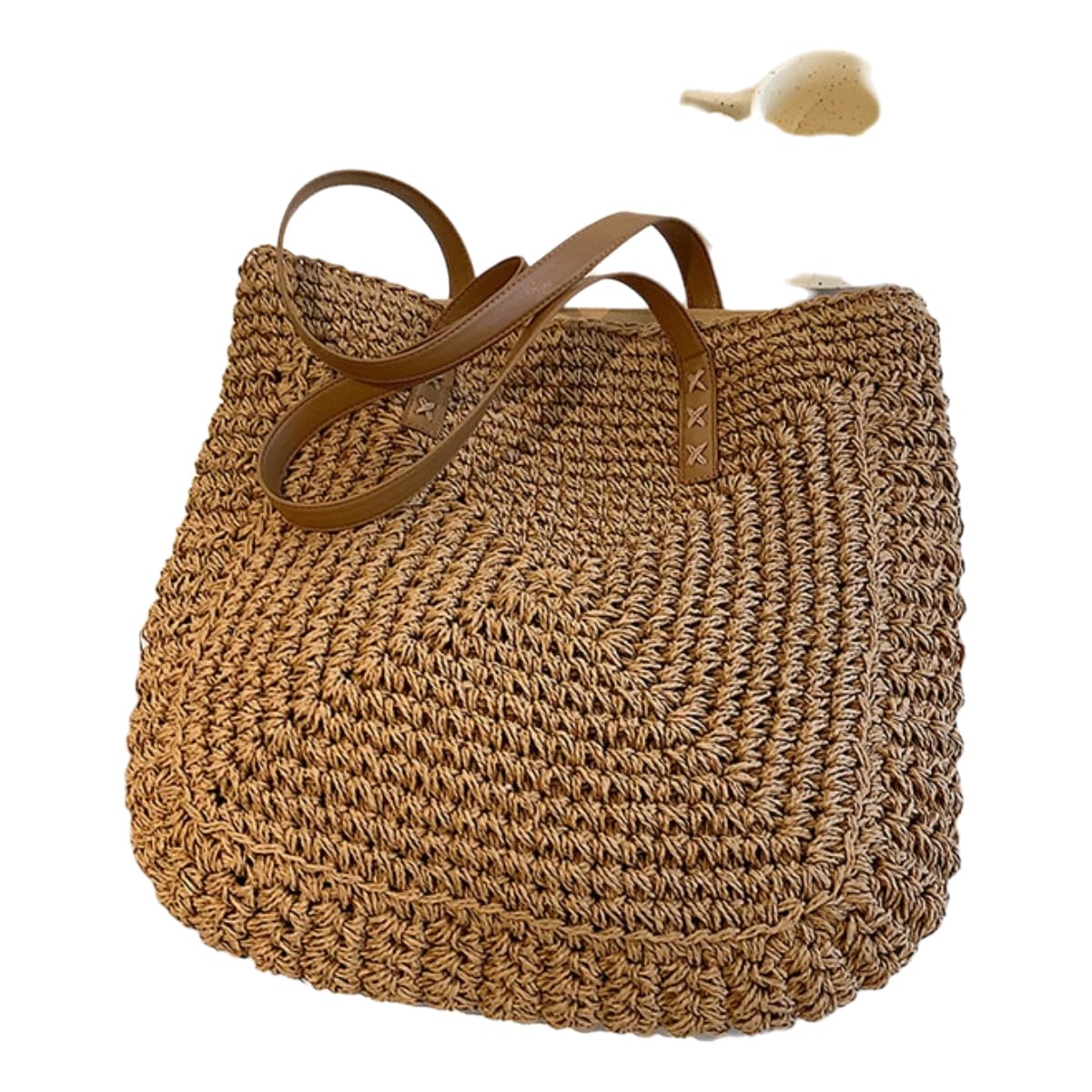 Strohtasche Damen Handgewebte Stroh Strandtasche, Große Kapazität Schultertasche, Frauen Reise Einkaufstasche-Khaki
