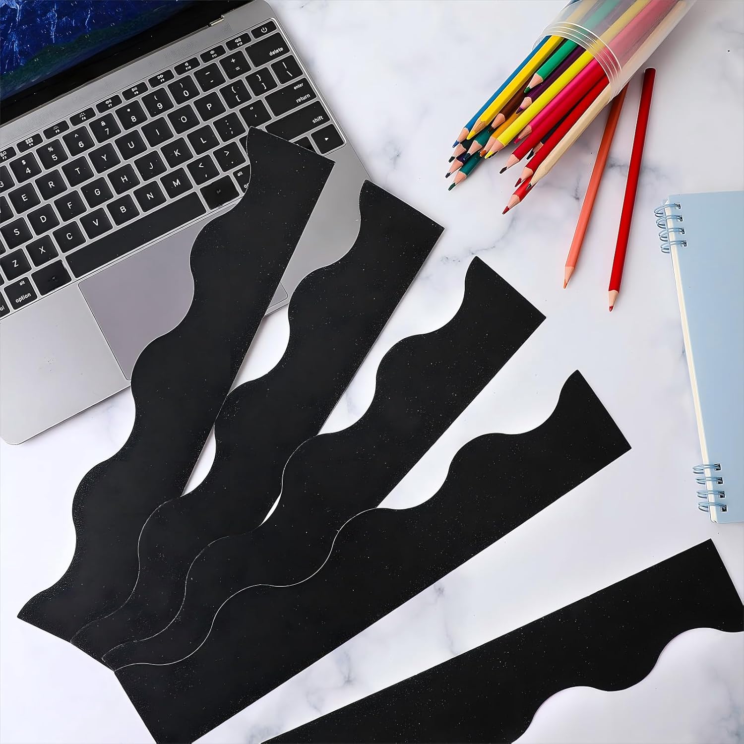 Spakon 55.8 Feet Bulletin Board Border Glitter Scalloped Borders Decorative Bulletin Board Trim Poster Decoration Strips(Black)