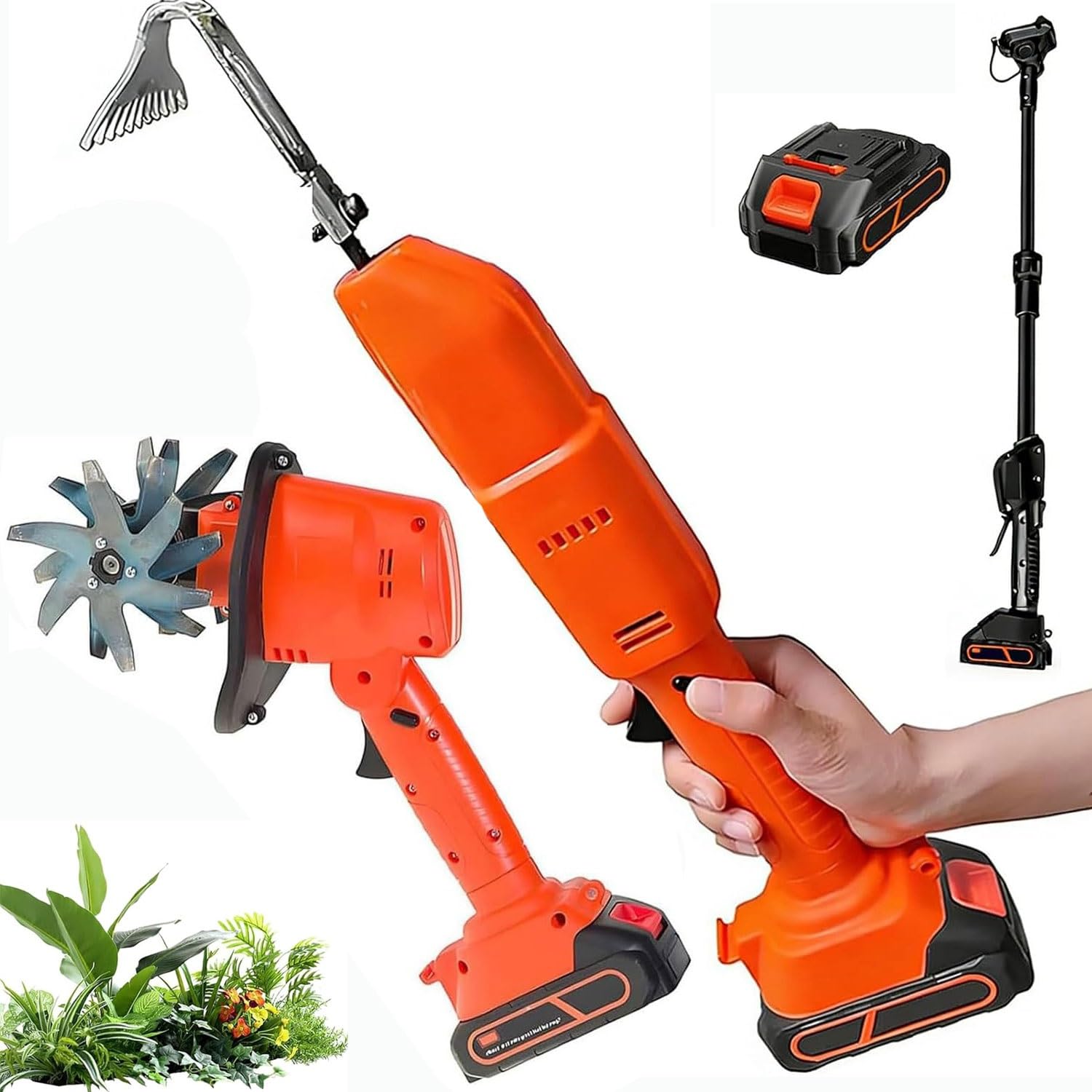 Mini azada eléctrica y desbrozadora inalámbrica con Mango telescópico para desherbar, aflojar la Tierra y Realizar tareas de jardinería en césped e Invernadero. (1 Battery)