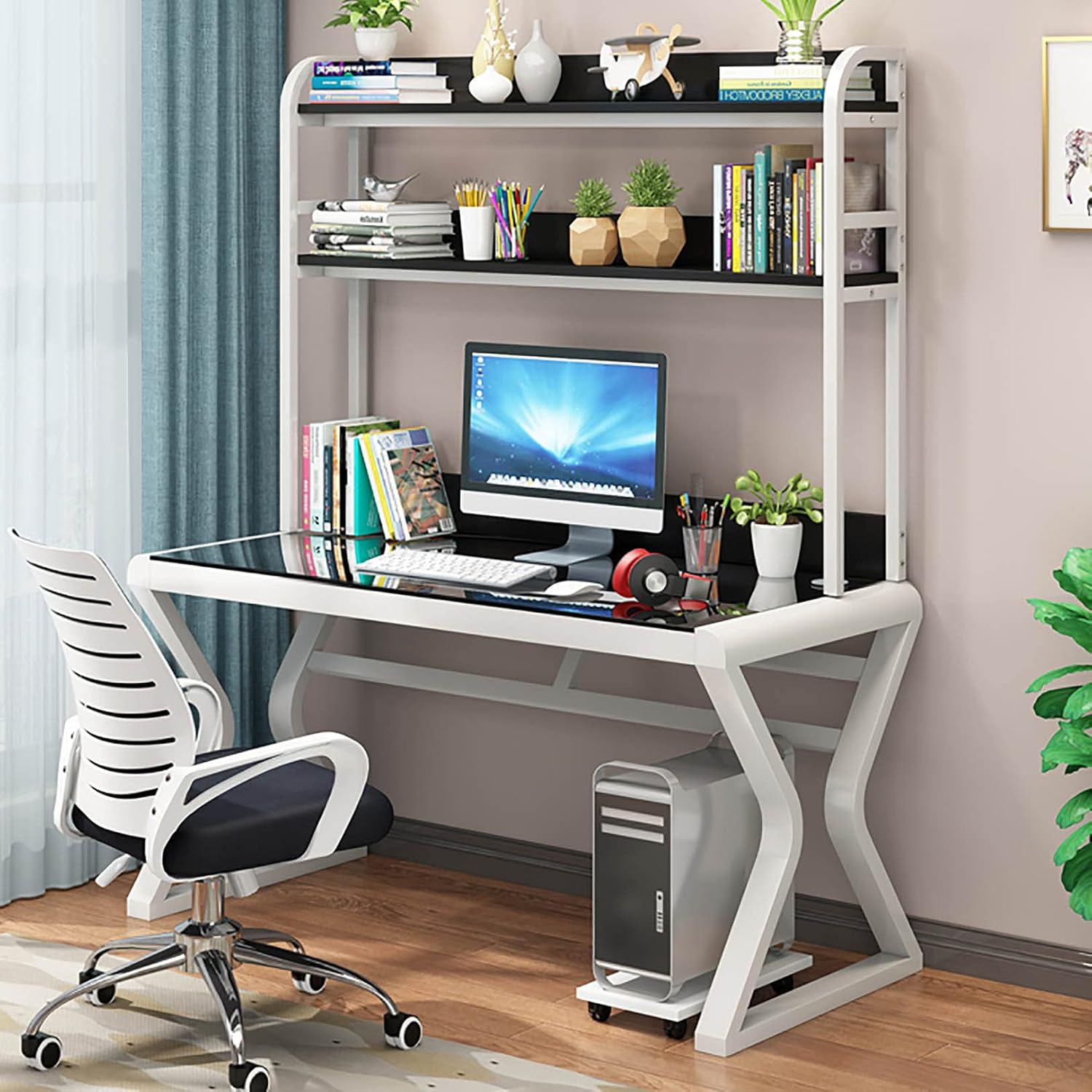 Amazon.co.jp ゲーミングデスク シンプルな強化ガラスコンピューターデスクデスクトップのホームスタディデスクデスクベッドルーム