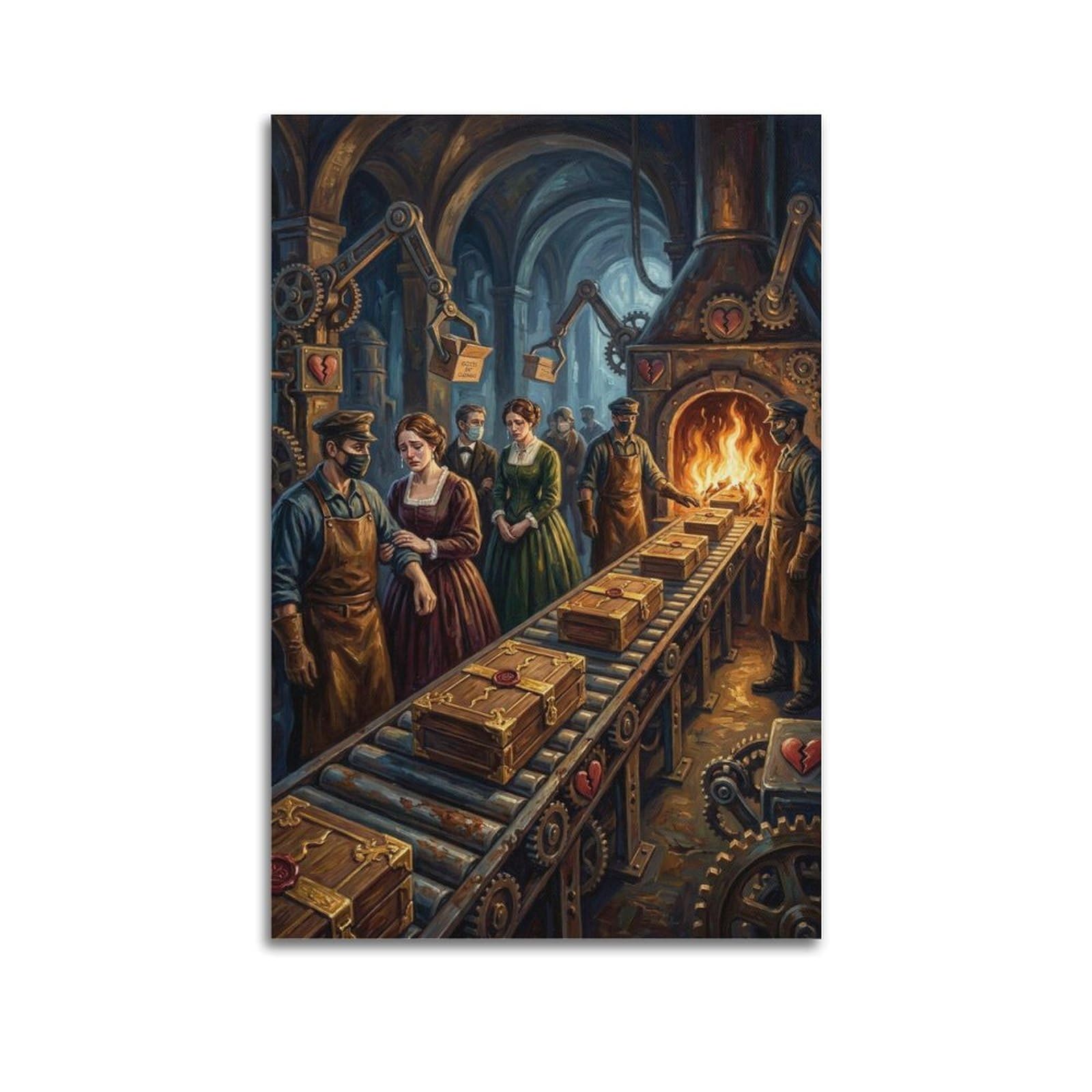 XKUGA Surreal Vintage Factory Poster Coffin Conveyor Dark Humor Modern Decorative Canvas Prints - Ideal Wall Art for Family, Man Cave, Game Room, Boys & Girls Bedroom 16x24inch(40x60cm)