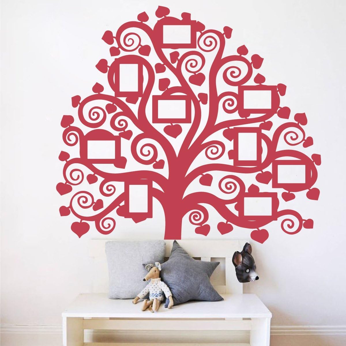 Giant Family Tree Picture Wall Decal | Home Decor Vinyl Art Photo Mural Curly Branch Sticker (Brown, 60x54 inches)