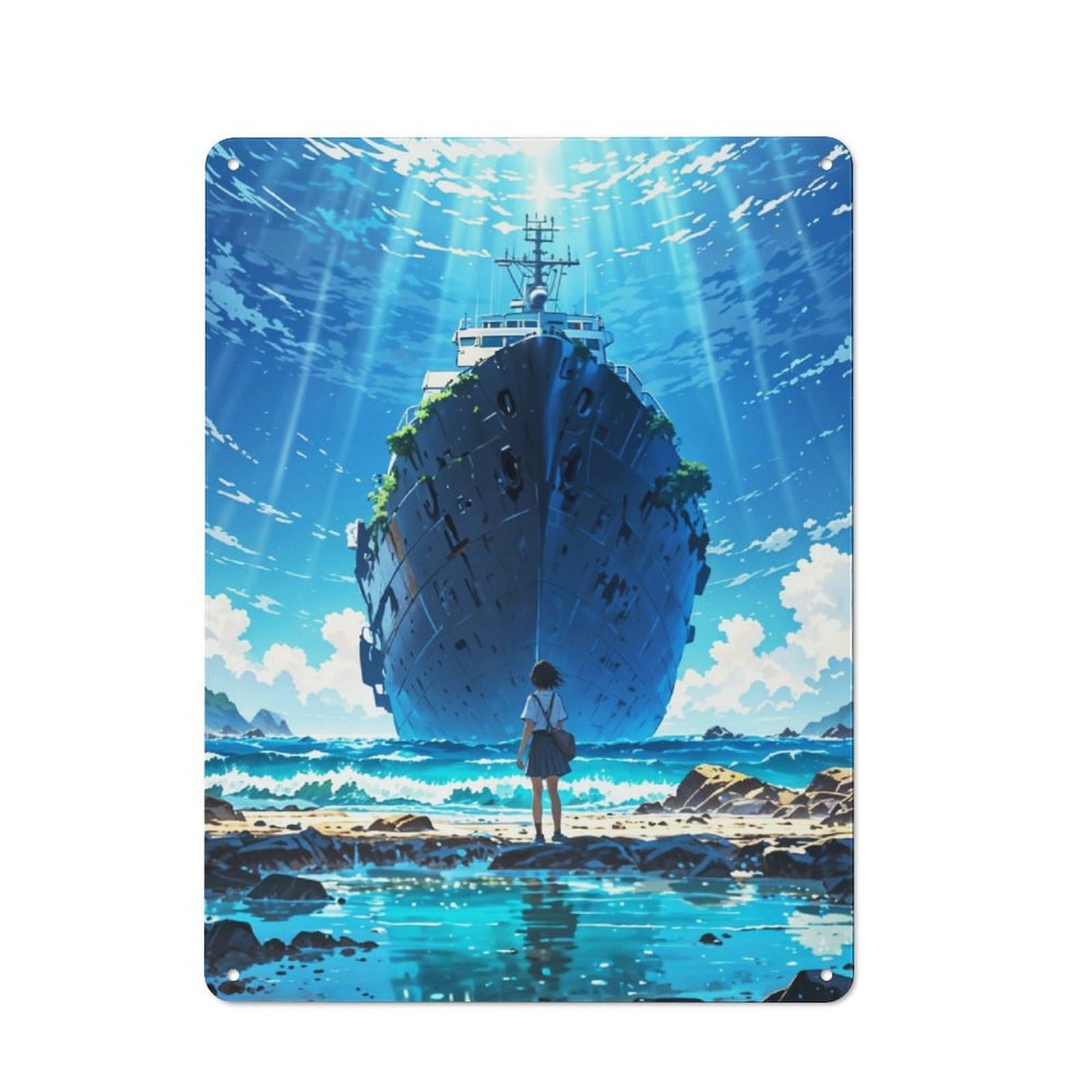 Junmoney Girls Sunken Ship And Metal Sign 40X30cm With For Workshop Wall, Rustic Decor, For Collectors Decorating Workshops And Hobby Rooms