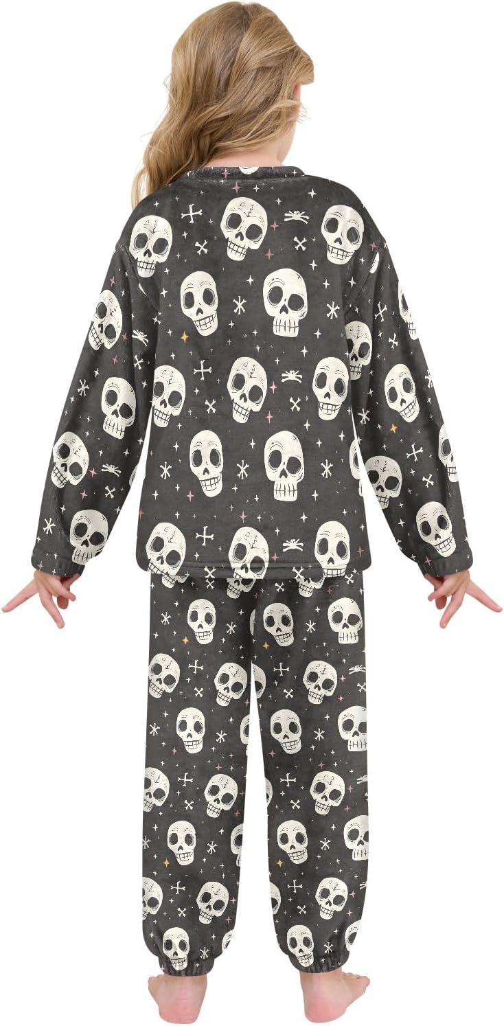 Kids Flannel Sets Human Skeleton Warm Plush Relaxed Clothing for Boys and Girls