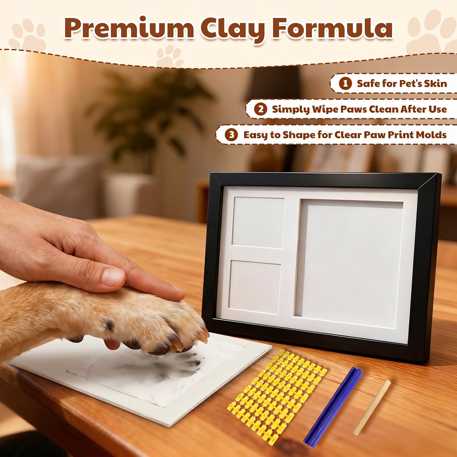 Set di Impronte per Cane e Gatto, Cornice Fotografica con Impronta in Argilla, Kit Impronte Mani e Piedi per Bambini, Cornice Commemorativa per Animali per Neonati, Cani e Gatti, Nero