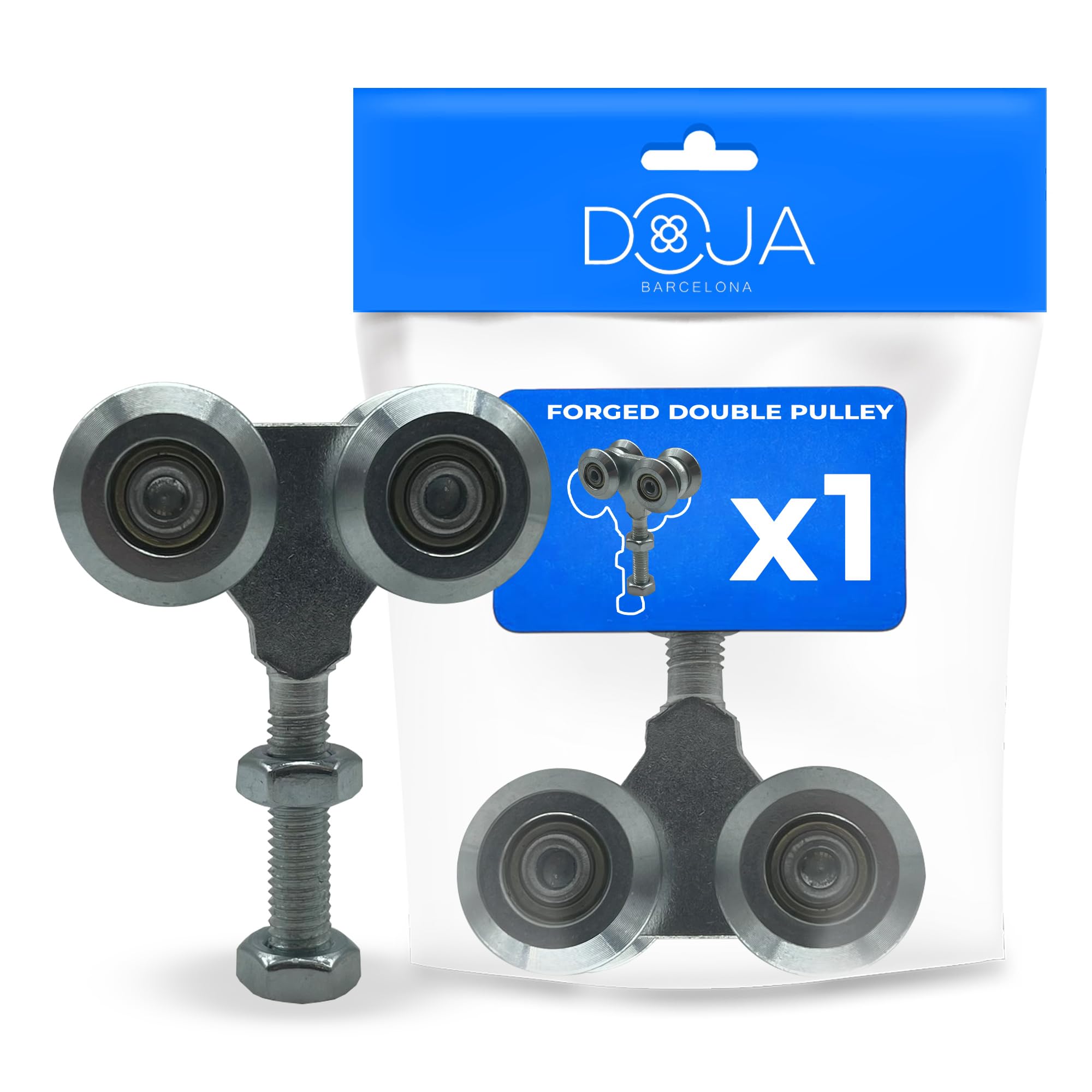 DOJA Barcelona Rollapar Forjada Doble U30mm Robusta - Roldana Doble para Puerta Pesada con Giro Suave, Montaje Sencillo y Resistente para Uso Exterior, Interior, Polea Tendedero de Acero