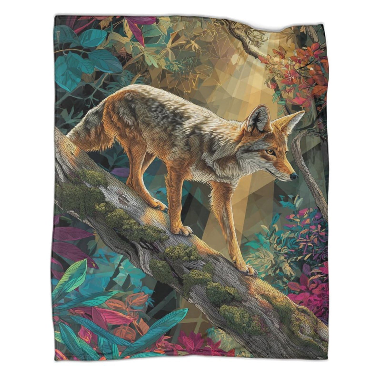kaiyun A Lifelike Coyote in The Forest Bedding Blanket Printed Fluffy Soft Comfortable Suitable for Sofa Bed 50x60inch(127x152cm)