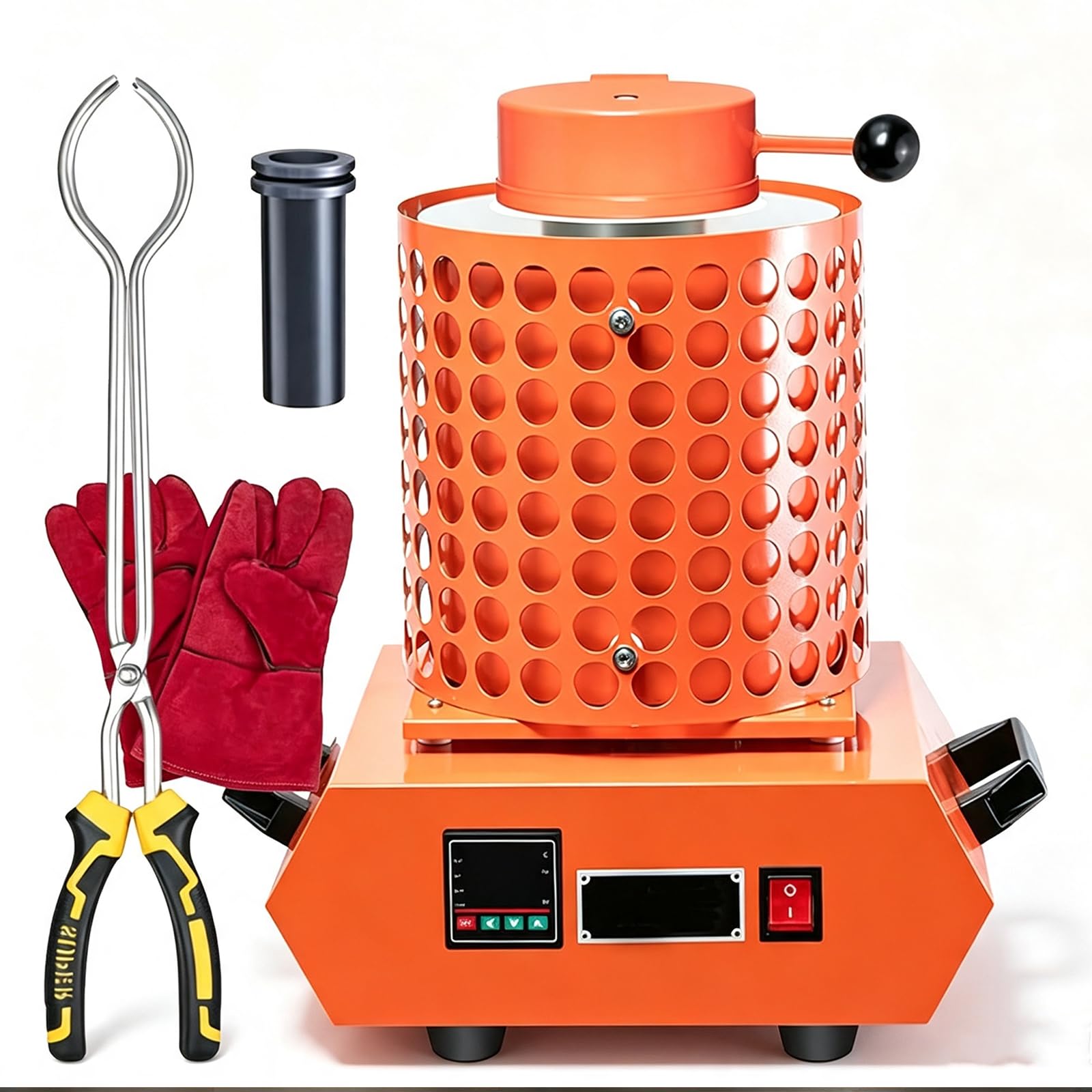 Piecyk do topienia złota, automatyczna maszyna do wytopu 2000W | Elektryczny piec do topienia o pojemności 1/2/3 kg do 1150°C do przetwarzania złota, srebra i miedzi(Orange,2kg)