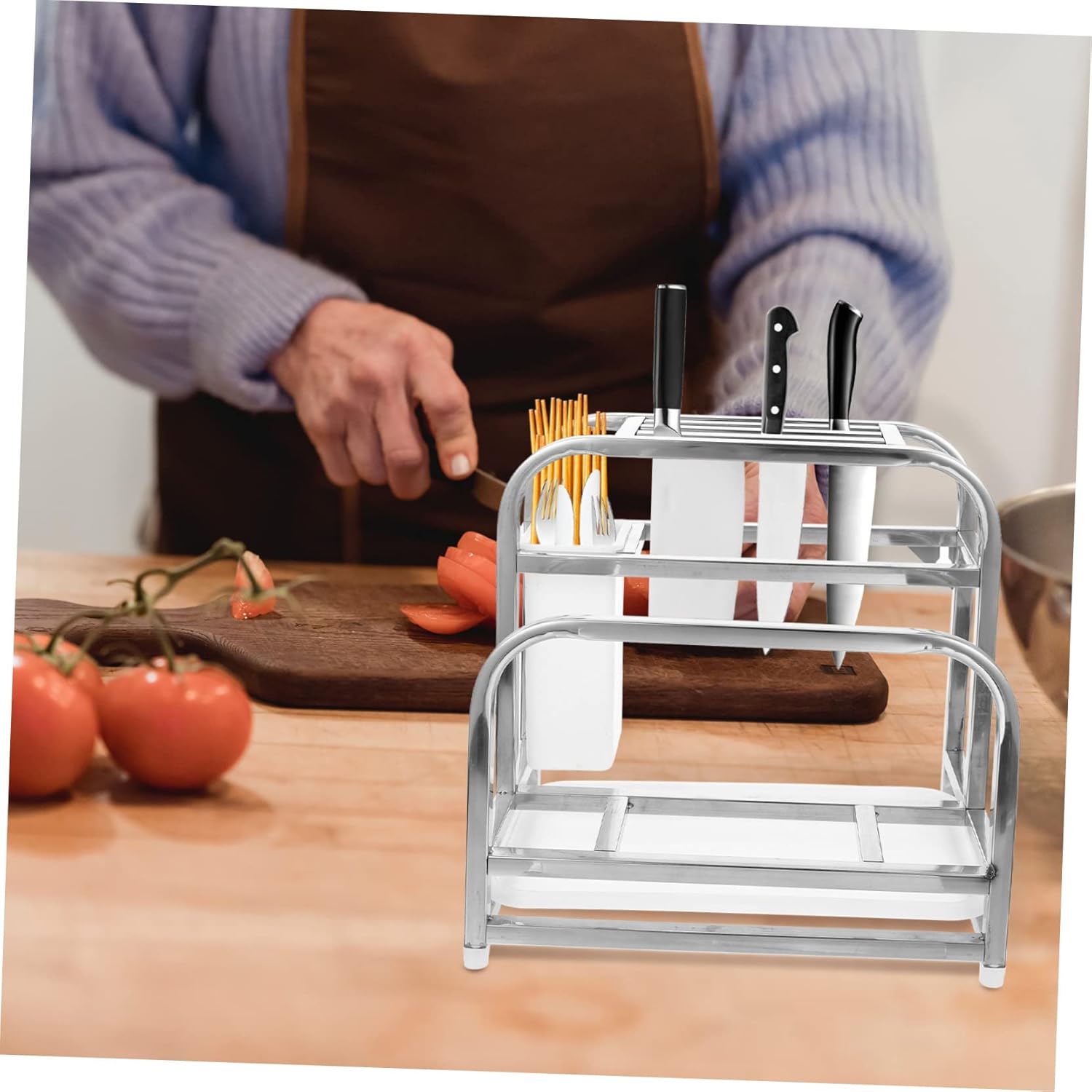 Multi Function Kitchen Storage Holder with Hollow Design Odorless Rack for Cutters and Utensils Knife Block Organizer for Clean and Organized Kitchen Supplies