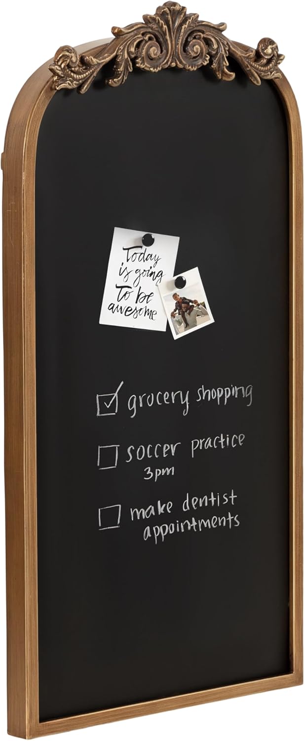 Kate and Laurel Arendahl Decorative Vintage Arch Chalkboard; 13 x 25; Gold; Framed Arched Ornate Magnetic Chalkboard for Unique Display; Decoration; and Organization