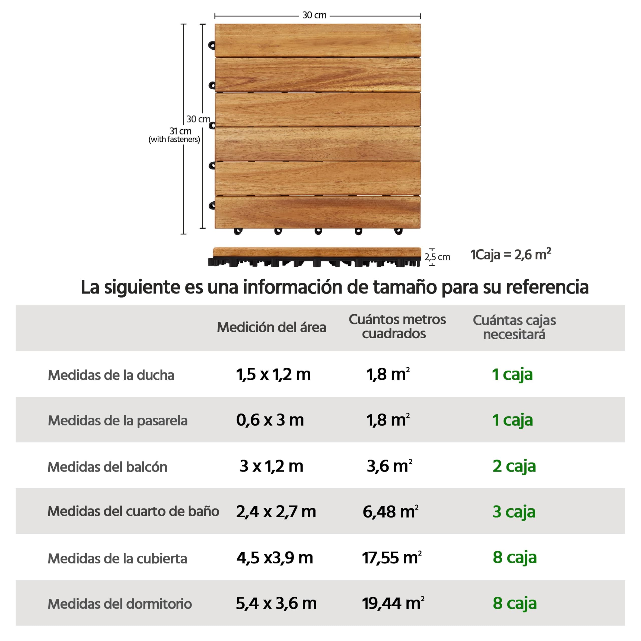 Yaheetech 27pcs Baldosas de Madera de Acacia 30x30cm,2,6m² Suelo Terraza Exterior Azulejos de Entrelazados para Jardín o Balcón Instalación Sencilla