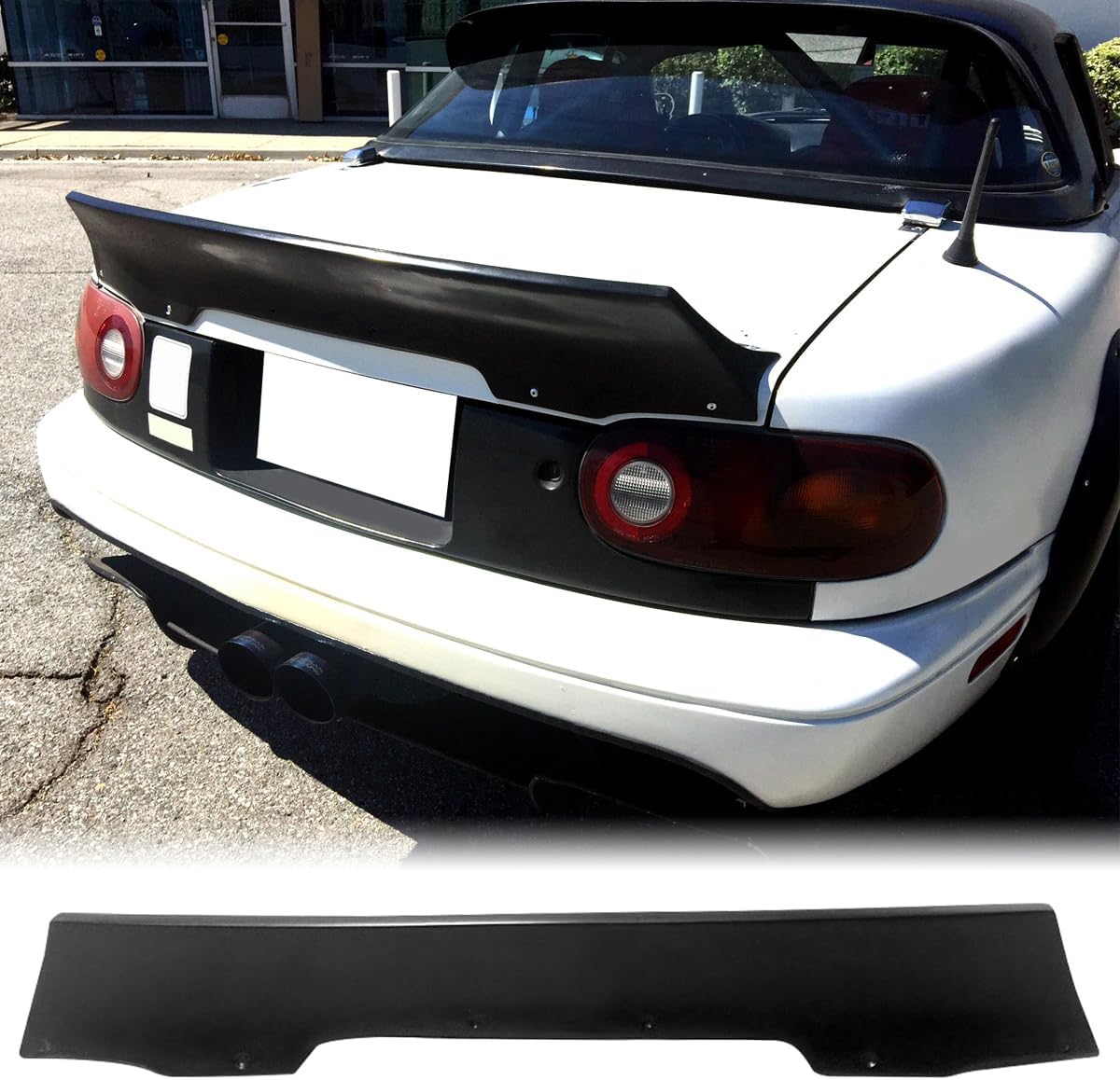 Highkick Trunk Spoiler, Compatible with 1990-1997 Mazda Miata, RB Style Flexible Polyurethane(PU) Rear Boot Deck Lid Tail Wing, Unpainted Black