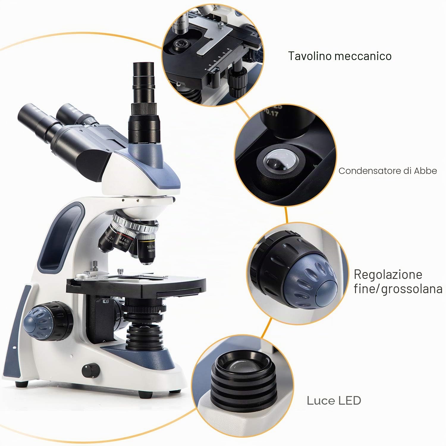 Swift Microscopio trinoculare composto SW380T, ingrandimento 40X-2500X, fase meccanica a due strati, fotocamera 5.0 MP, software Windows/Mac, 100 diapositive vuote