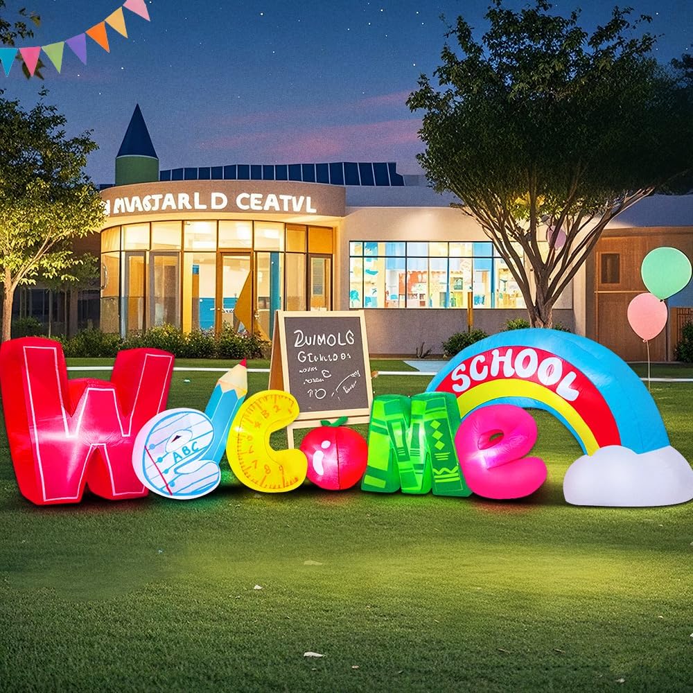 10 FT Welcome Back to School Inflatable Kindergarten Graduation Inflatable Learning Stationery with LED Light Decorations for 2025 First Day of School Party Indoor Outdoor Holiday Lawn Yard Decor