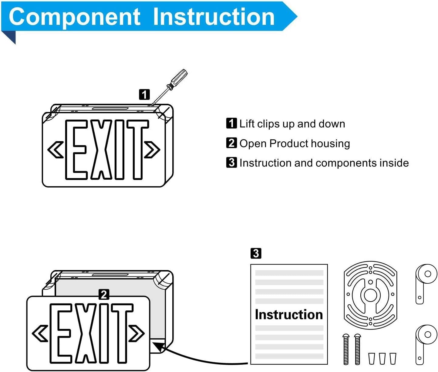 8 Pack Red Led Exit Sign with Emergency Lighting Battery Backp -Two LED Adjustable Head -120V/277V-UL Listed-Exit Lighting -Dual LED Lamp ABS Fire Resistance for Power Failure.