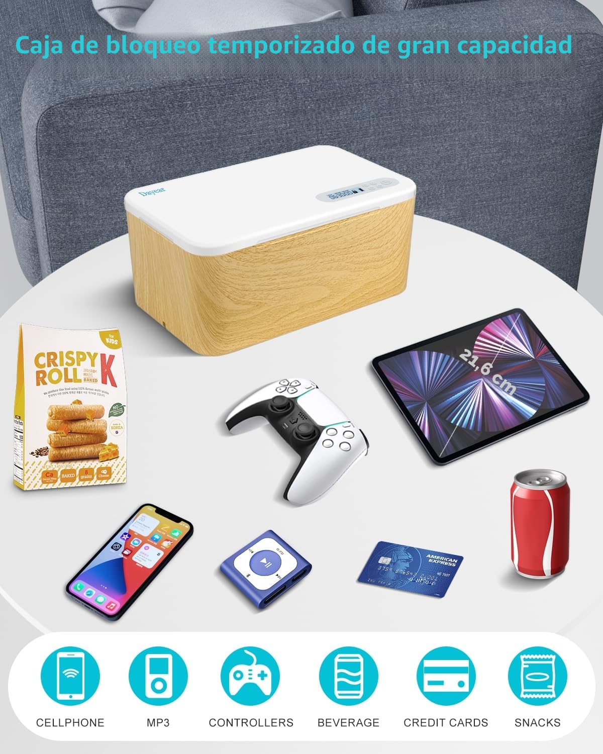 Caja de bloqueo temporizada segura, caja de almacenamiento con cerradura, contenedor de autocontrol para teléfonos, videojuegos y redes sociales