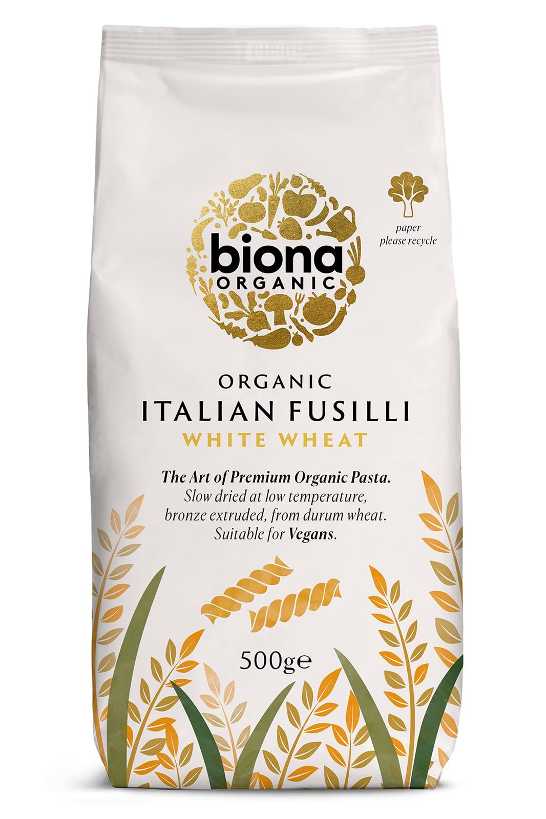 Biona Organic Wheat Pasta White Fusilli, 500g