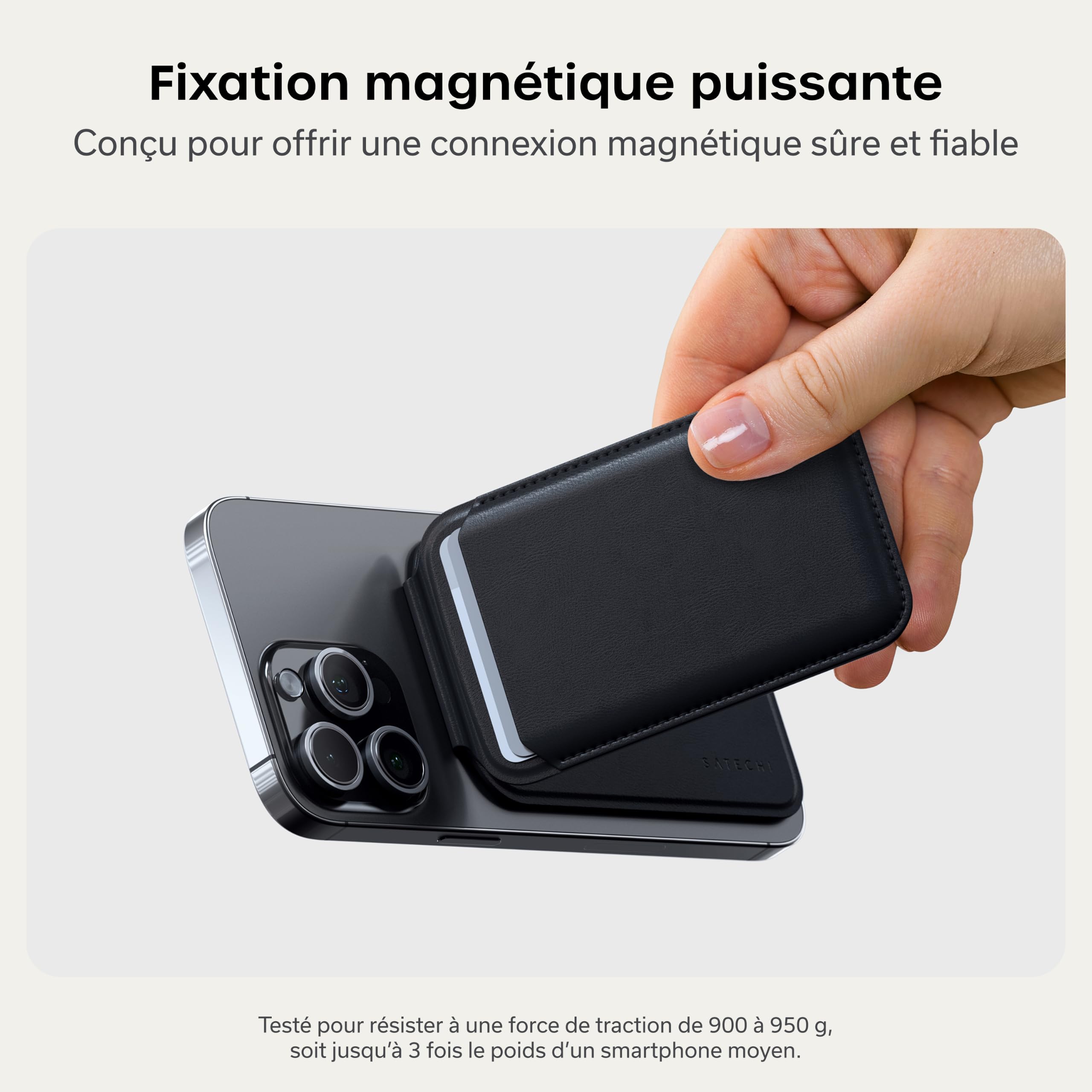 Satechi Porte-Cartes MagSafe et Support pour iPhone, Portefeuille Magnétique avec Support, NFC et 4 Emplacements pour Cartes, Compatible avec iPhone 17 à 12 – Matériau Premium (PU) Noir