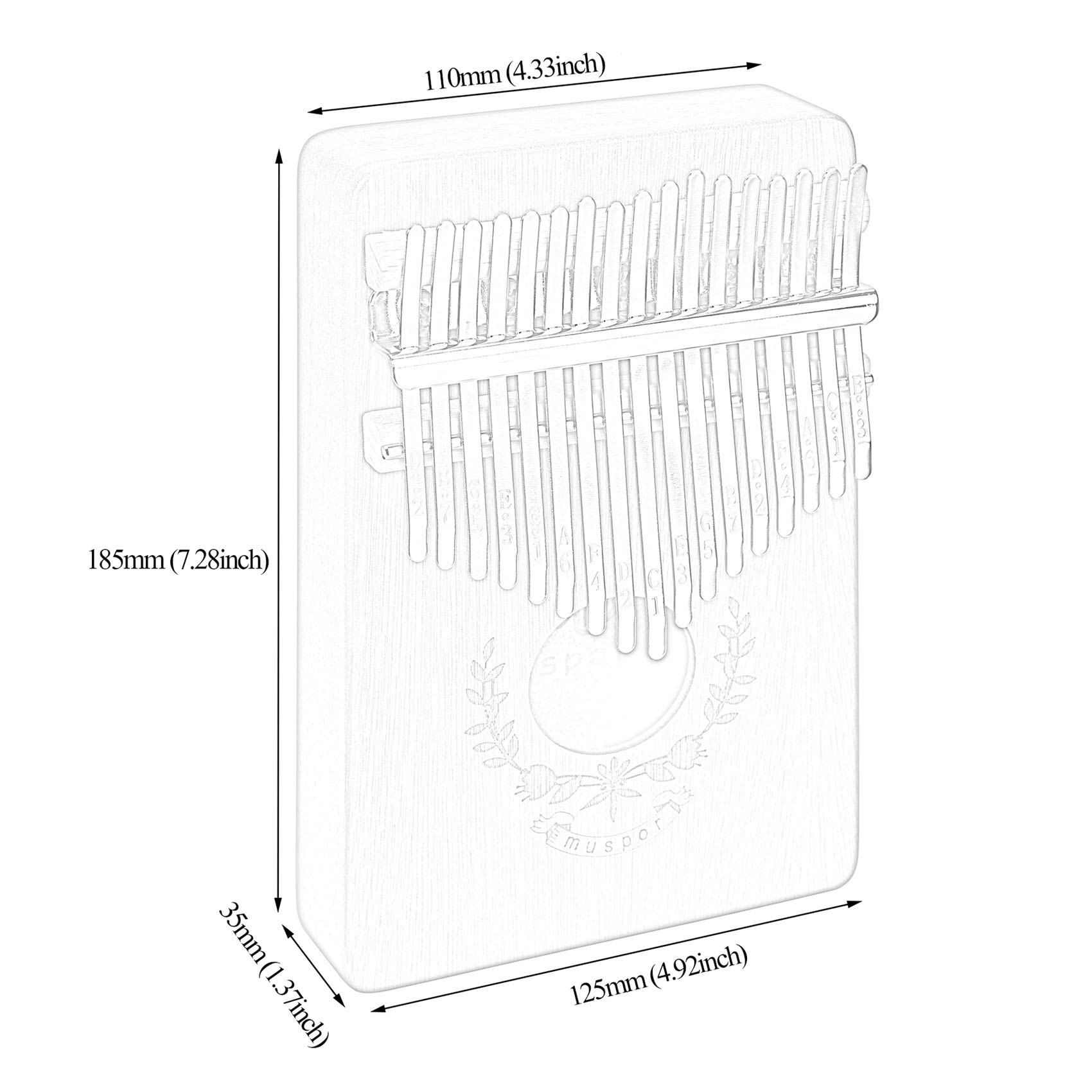 Alnicov Piano à pouce Kalimba 17 touches avec instruction d'étude et marteau de réglage, Piano portable en acajou Mbira, cadeau pour enfants débutants adultes professionnels