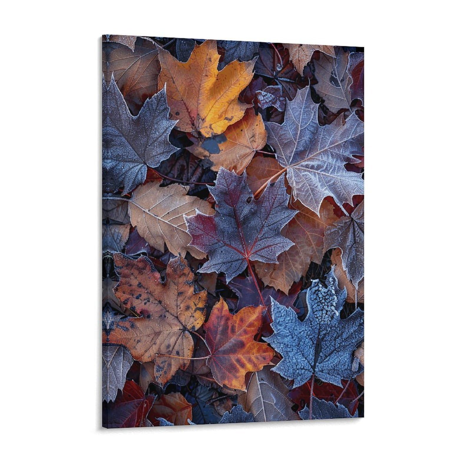 Frost Covered Leaves Canvas Wall Art for Bedroom 12x16inch Canvas Prints Artwork for Walls Modern Picture Artwork Painting for Living Room Aesthetic Wall Paintings for Bathroom Kitchen Office