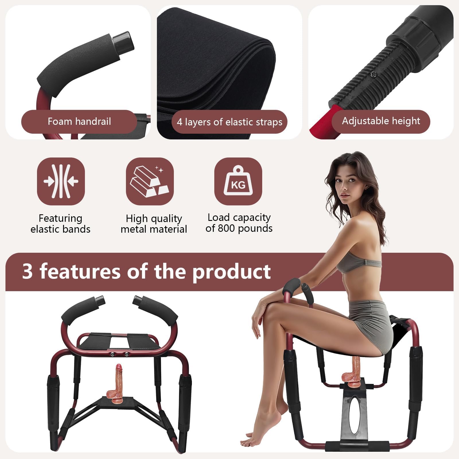 Sedia Regolabile in Altezza per Coppie con Supporto Dildo Realistico 500lb Rosso L BDSM Per Relax Intimo