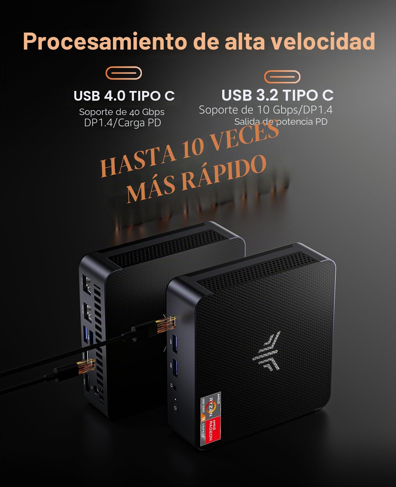 NiPoGi AM21 Mini PC Ryzen 9 6900HX(hasta 4,9 GHz,8C/16T),16GB DDR5 4800MHz/512GB M.2 NVME SSD Mini Ordenador 𝖶-11 Pro, 4K@60Hz Quad-Screen-Display USB4+Type C+HDMI*2,Wifi6/BT5.2 Micro PC Gaming