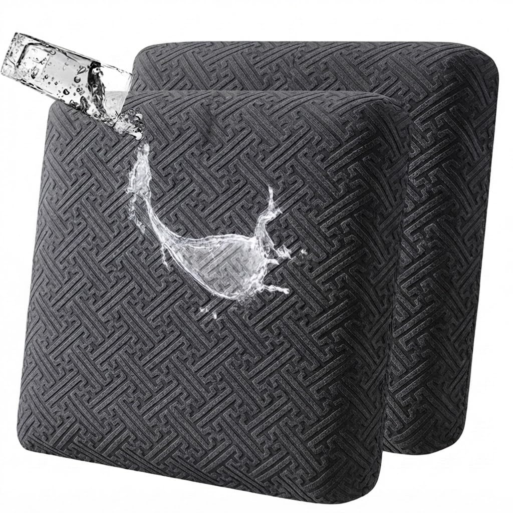 LiveGo Outdoor Patio Cushion Covers, Washable Replacement Slipcovers for Outdoor Sofa & Couch Cushions, Soft & Durable Seat Protectors for Patio Furniture (2, Dark gray A)