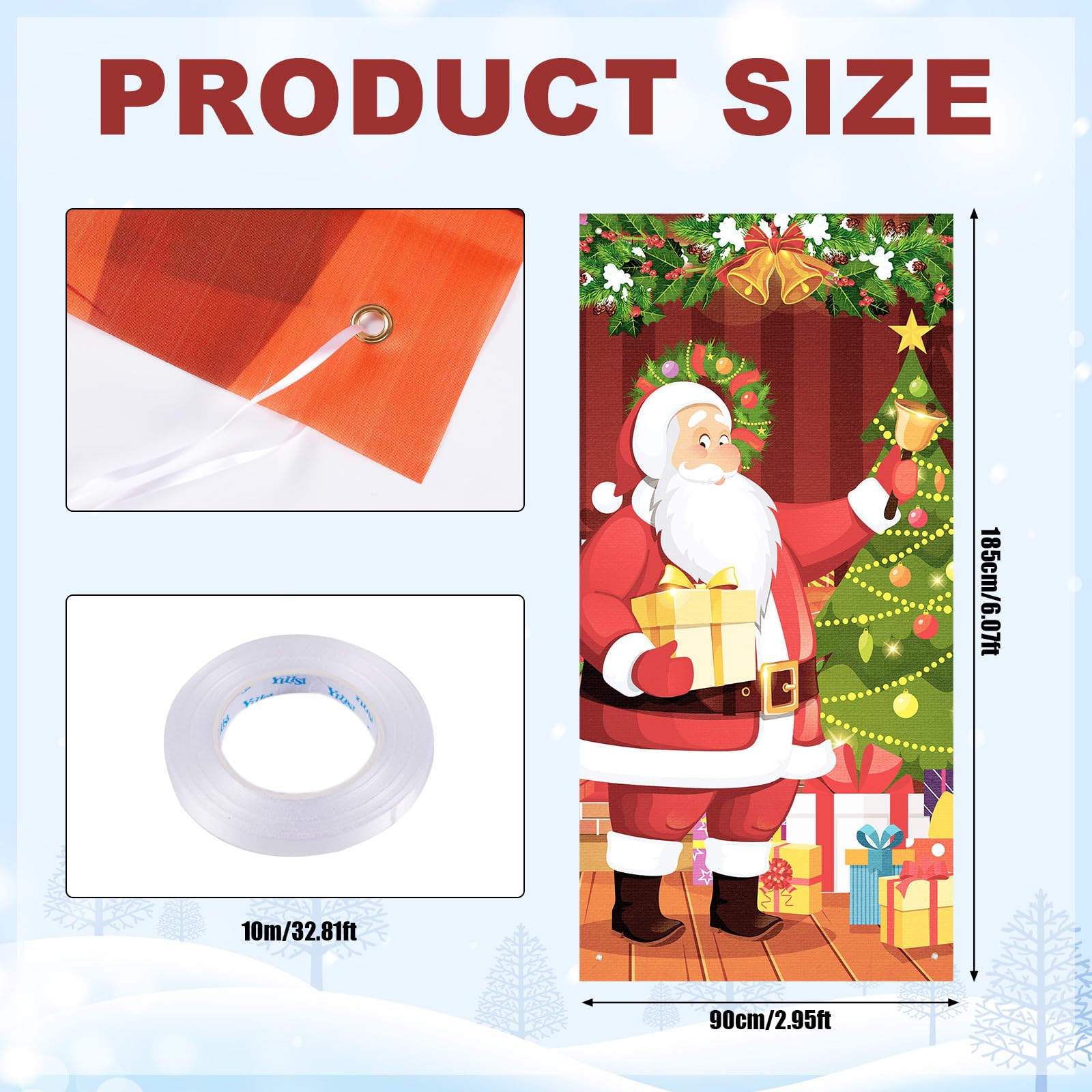 Christmas Front Door Cover 6.07x2.95ft - Santa Claus Hanging Banner Decor For Porch & Home - View #6