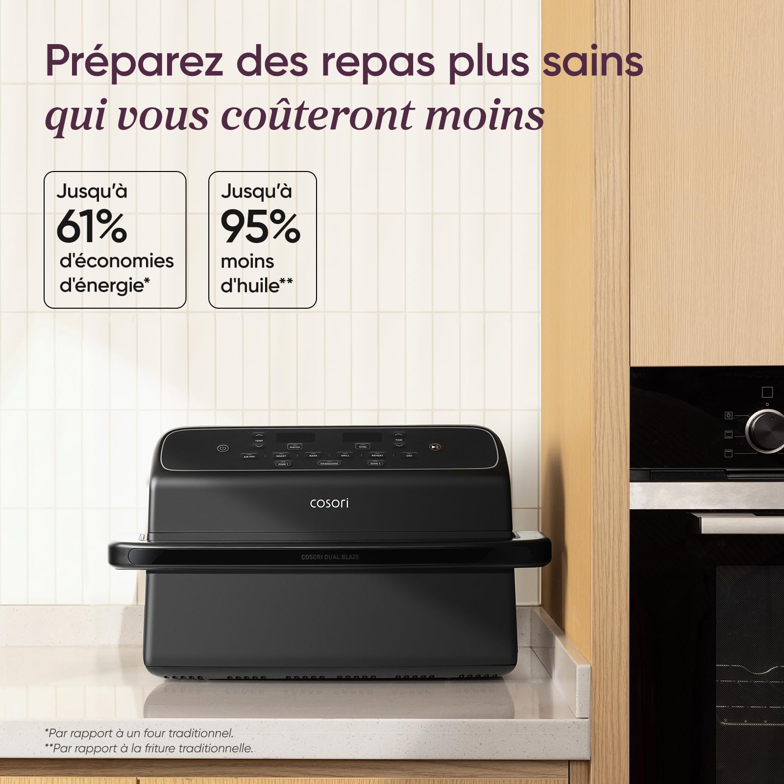 Cosori Air fryer Twinfry compact 8,6L Revêtement céramique | Sans PFAS, 4 résistances sur 2 niveaux, 6 fonctions, double panier avec séparateur amovible, 35-240 °C, 2700 W