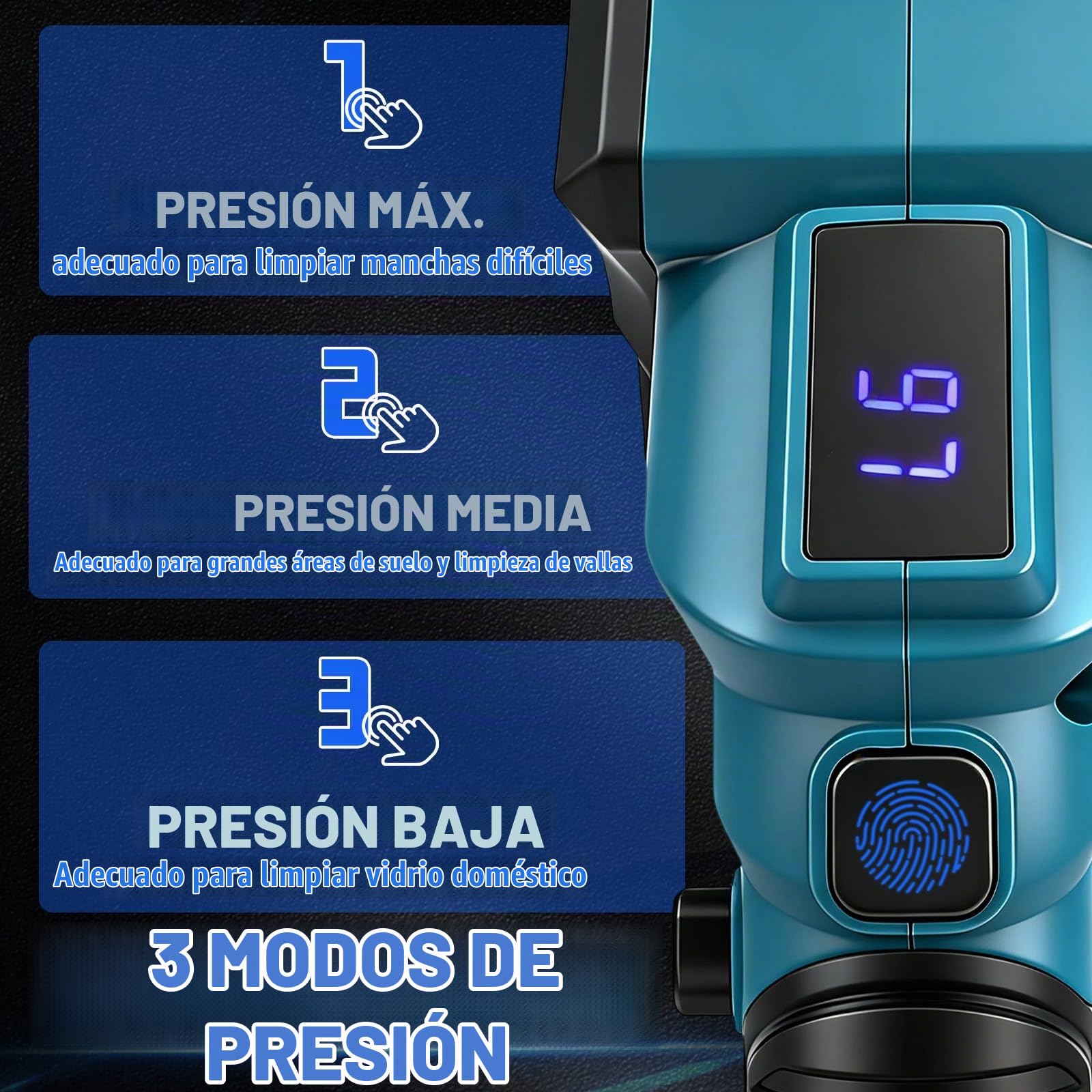 Limpiador Inalámbrico para Automóvil, 80 Bar, 6 en 1 Pistola Inalámbrica de Alta presión con Boquilla Ajustable, Lavado de Autos con Ajuste de Tres Etapas para Hogar, Jardín, Valla (Dos Baterías)