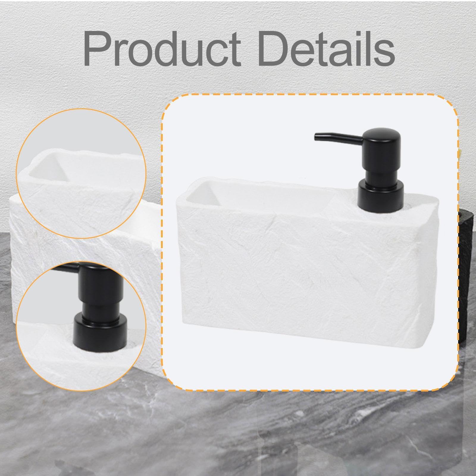 Dispenser Sapone Liquido Porta Spugna in Resina con Pompa Ergonomica Accessorio Salvaspazio per Detersivo Adatto a Cucina Bagno Hotel, Bianco