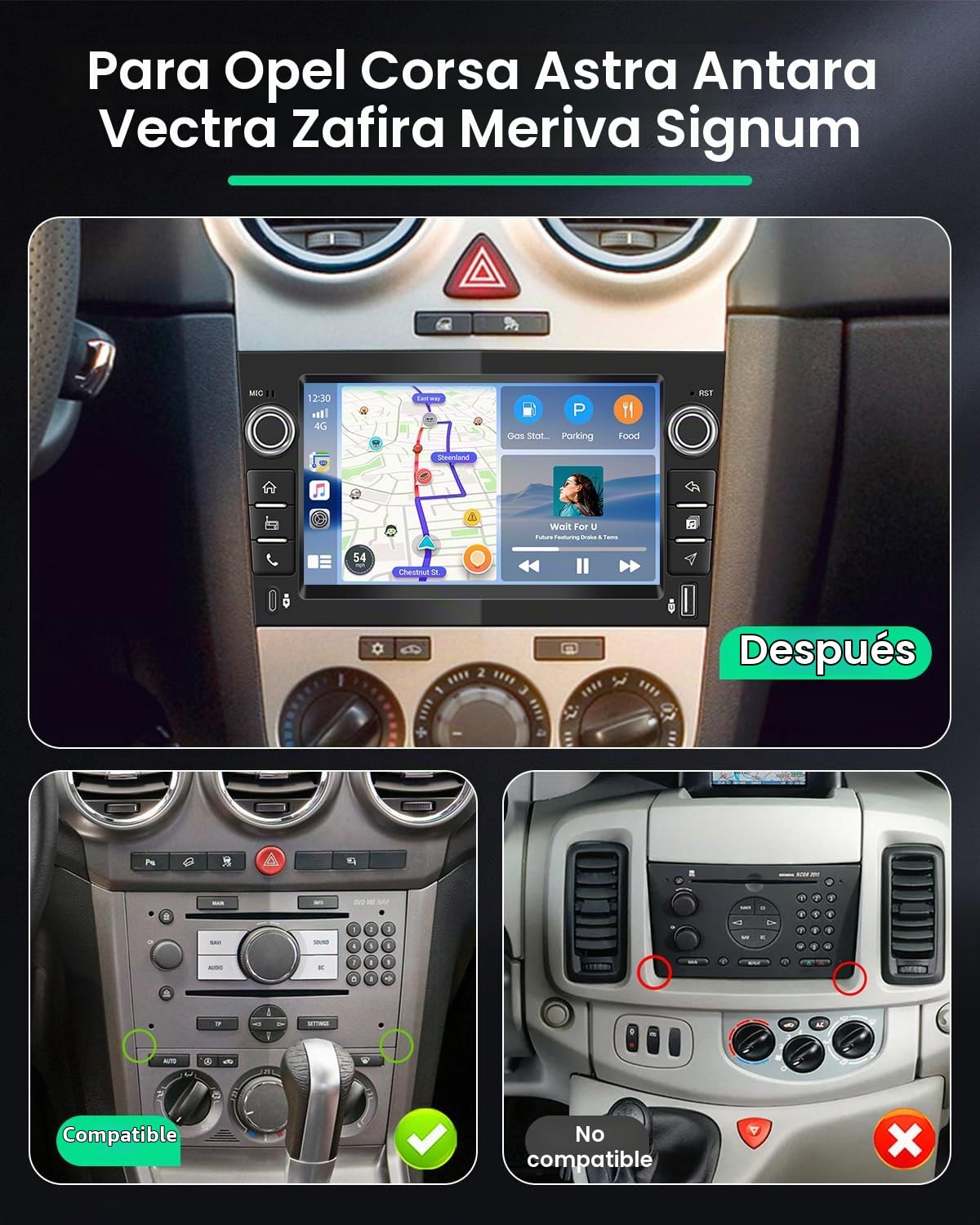 Roinvou 4+64G Radio Android 15 para Opel Corsa Astra Antara Vectra Zafira Meriva Signum Carplay Android Auto, 9'' Incell Screen Táctil Radio(Negro) GPS Bluetooth EQ WiFi RDS FM SWC Cámara Trasera