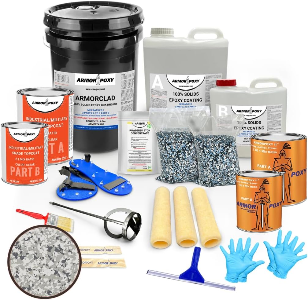 ArmorPoxy Luxury Design Epoxy Floor Kit – 100% Solids - Professional-Grade 4-Layer System w/Color Chips – UV-Resistant, Chemical-Proof Garage & Commercial Flooring DIY-Friendly | 300 Sq Ft - Snowfall