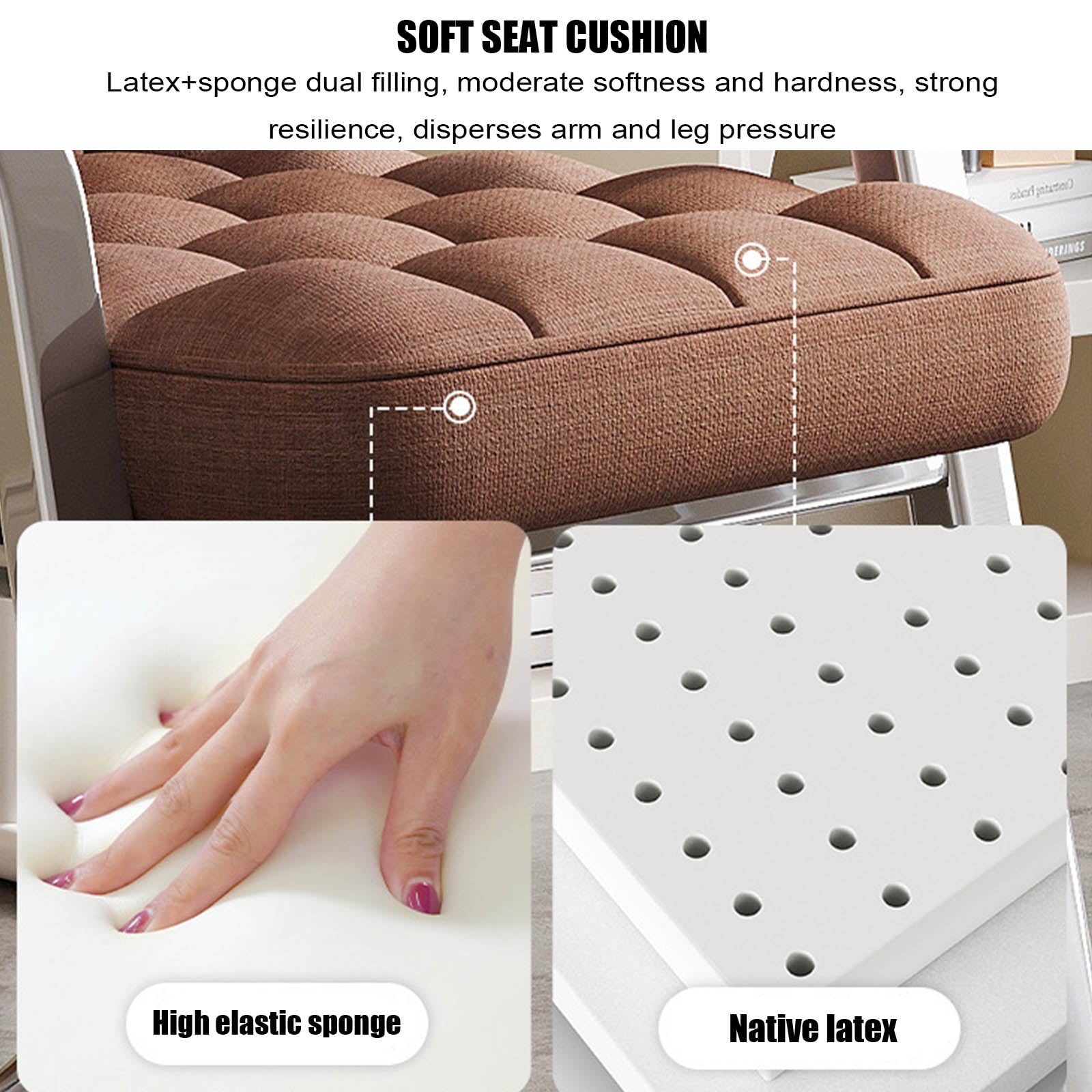 Silla de oficina con respaldo alto con patas de metal, silla tapizada de escritorio para computadora, sin ruedas, tocador para sala de estar, dormitorio, 17 x 18 x 36 pulgadas