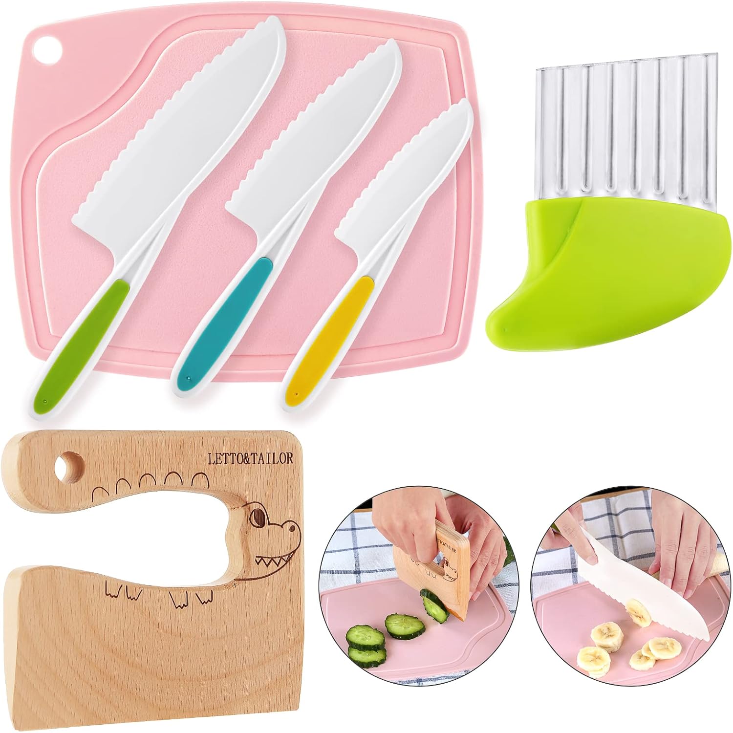 6 Pieces Kids Knife Set Include Wooden Toddler Knife