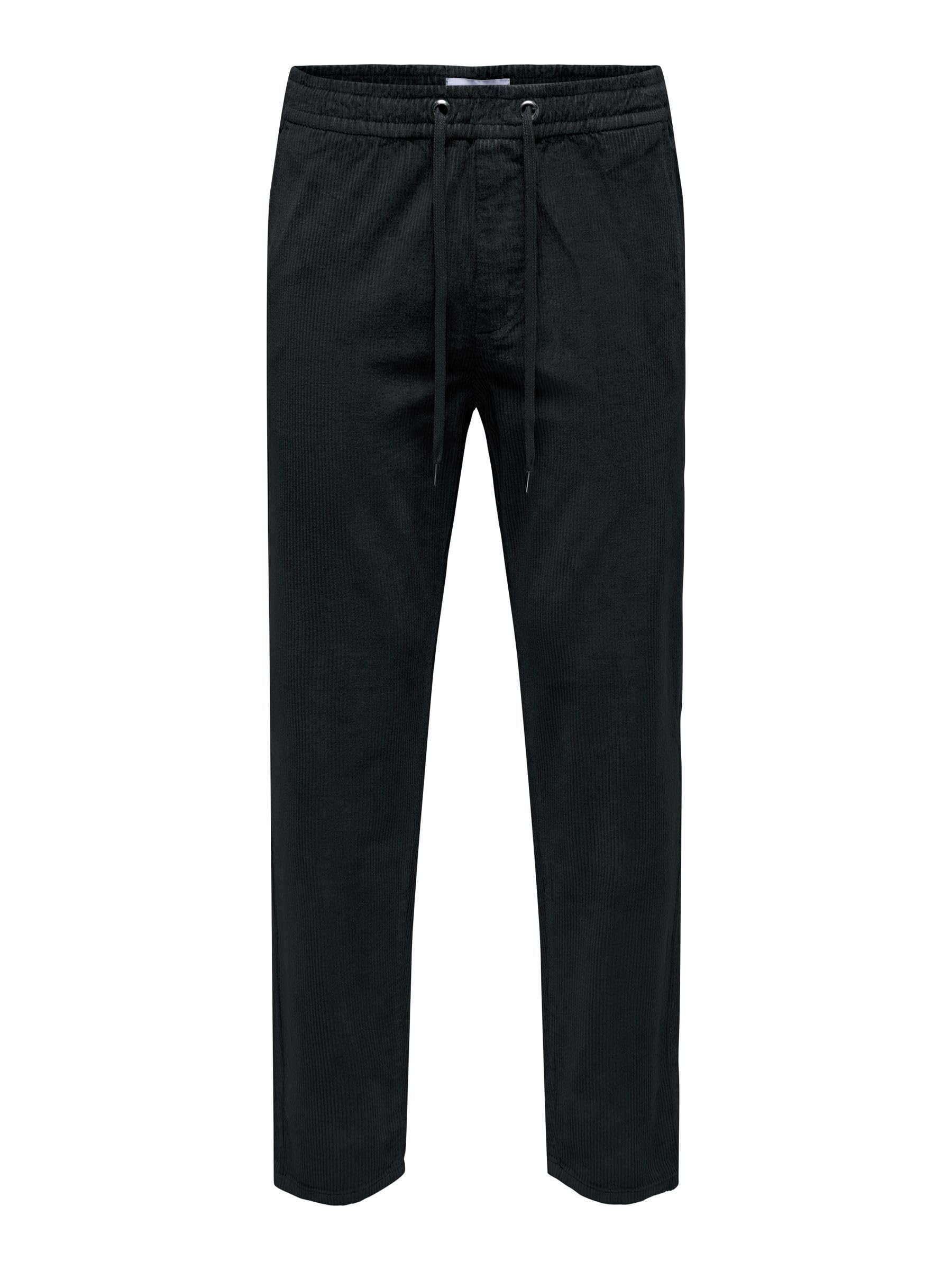 ONLY & SONS Mens Onslinus Tap Corduroy 0185 Pant Fabric Trousers, Black, M UK