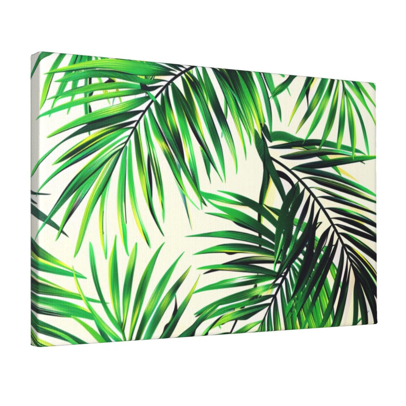 YKLJG Palm Tree Green Leaves Printed Wall Art Canvas Prints 45x30 CM Wooden Framed Picture Painting Artwork for Bedroom Kitchen Home Office Decor