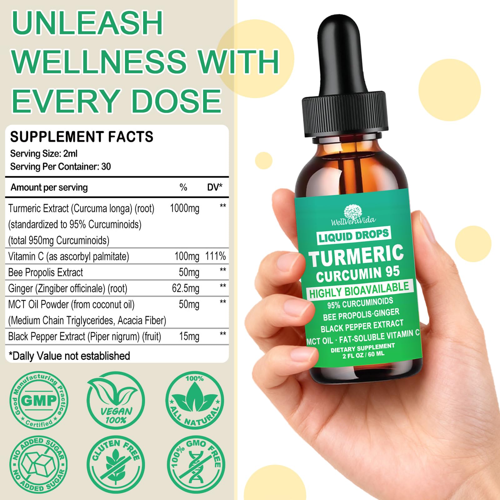 Turmeric Curcumin Supplement, Liquid Turmeric with Black Pepper & Ginger — Amazon image 2