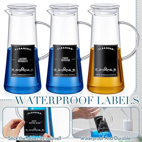 Miniatura 4 de Maxcheck Dispensador de detergente de vidrio para ropa sucia, 3 unidades, 50 onzas con tapas y asas de vidrio, dispensador de suavizante de tela con