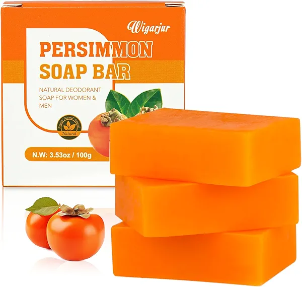 3 PCS Persimmon Soap Bar for Old People Smell, Natural Deodorant Body Face Bar Soap for Body Odor Control, Remove Bad Body Odor, Men & Women Deodorizing, Handmade Body Deeply Cleansing Bar Soap