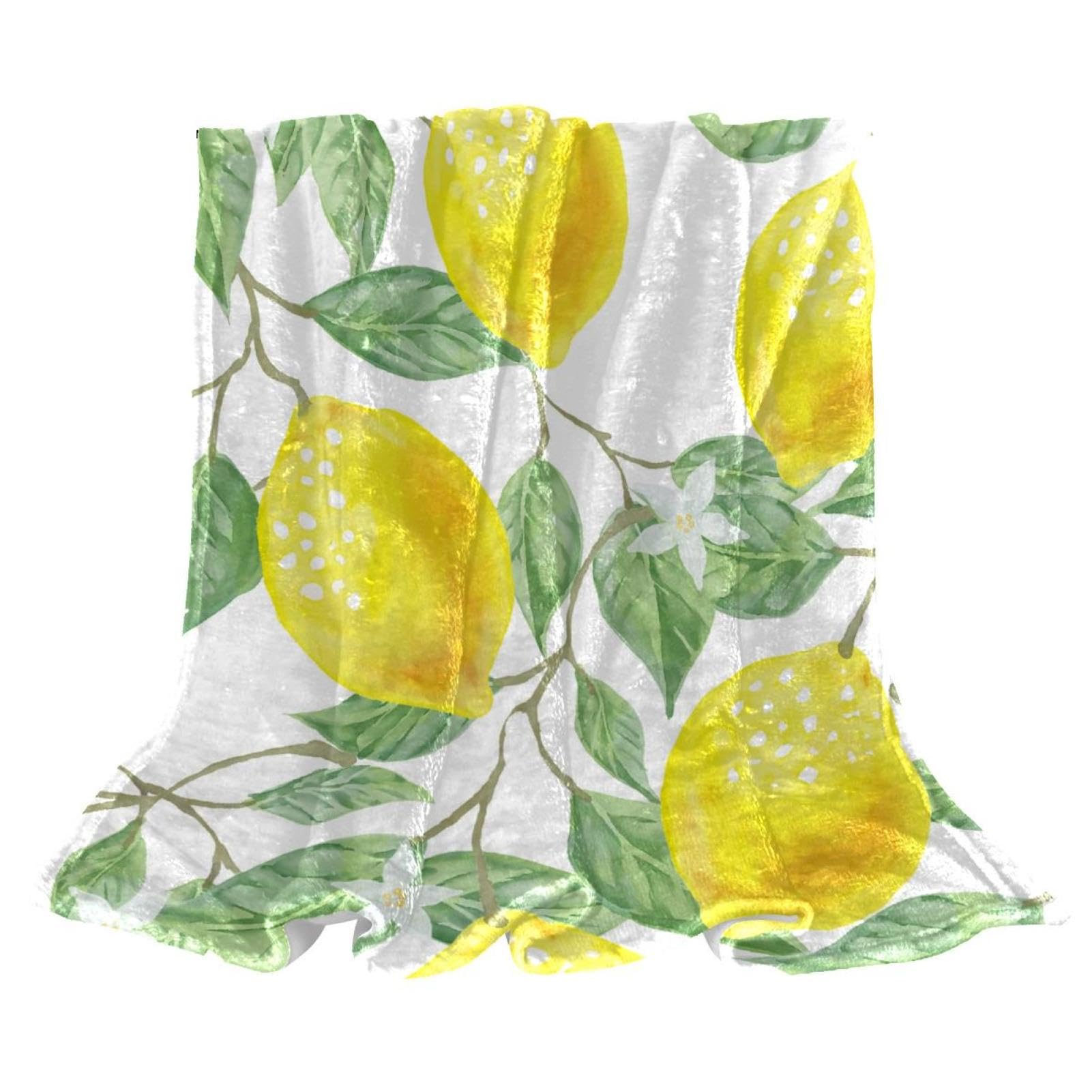 Couverture polaire citron 150x130 cm plaid chaud et doux pour lit et canapé
