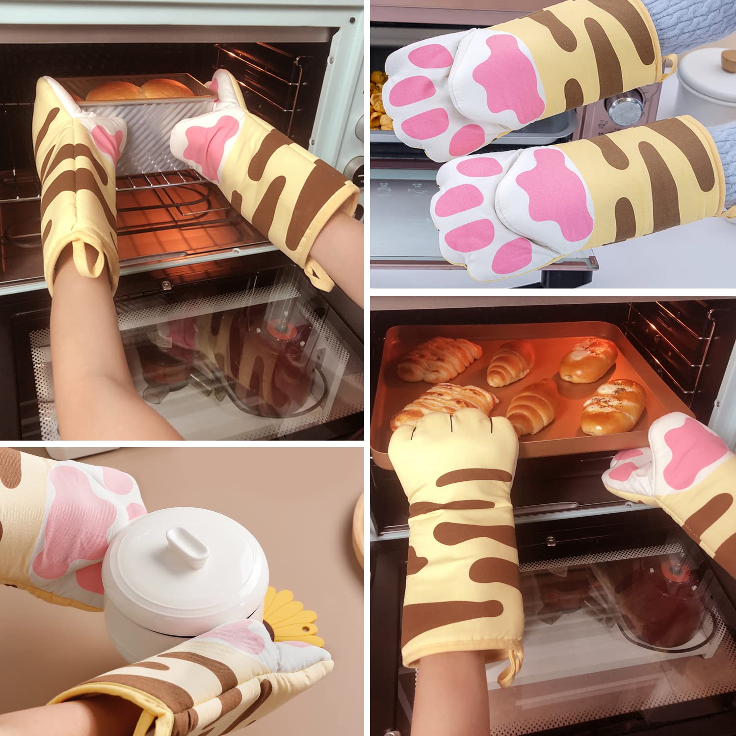 Ofenhandschuhe Katzenklauen – 1 Paar, Hitzebeständig Bis 250°C, Baumwolle, 31 X 15 Cm, Rutschfest & Wasserdicht