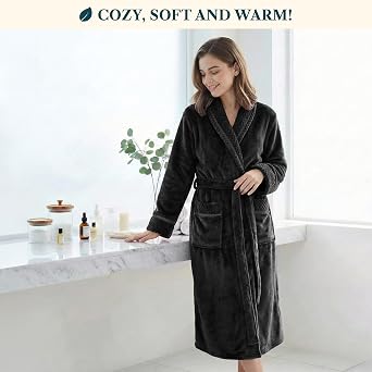 PAVILIA Womens Plush Fleece Robe, Soft Cozy Long Bathrobe for Women | Satin Waffle Trim, Warm Lightweight Housecoat Pockets Tie Belt, Spa Shower College Dorm, Valentines Mothers Day Gift for Her